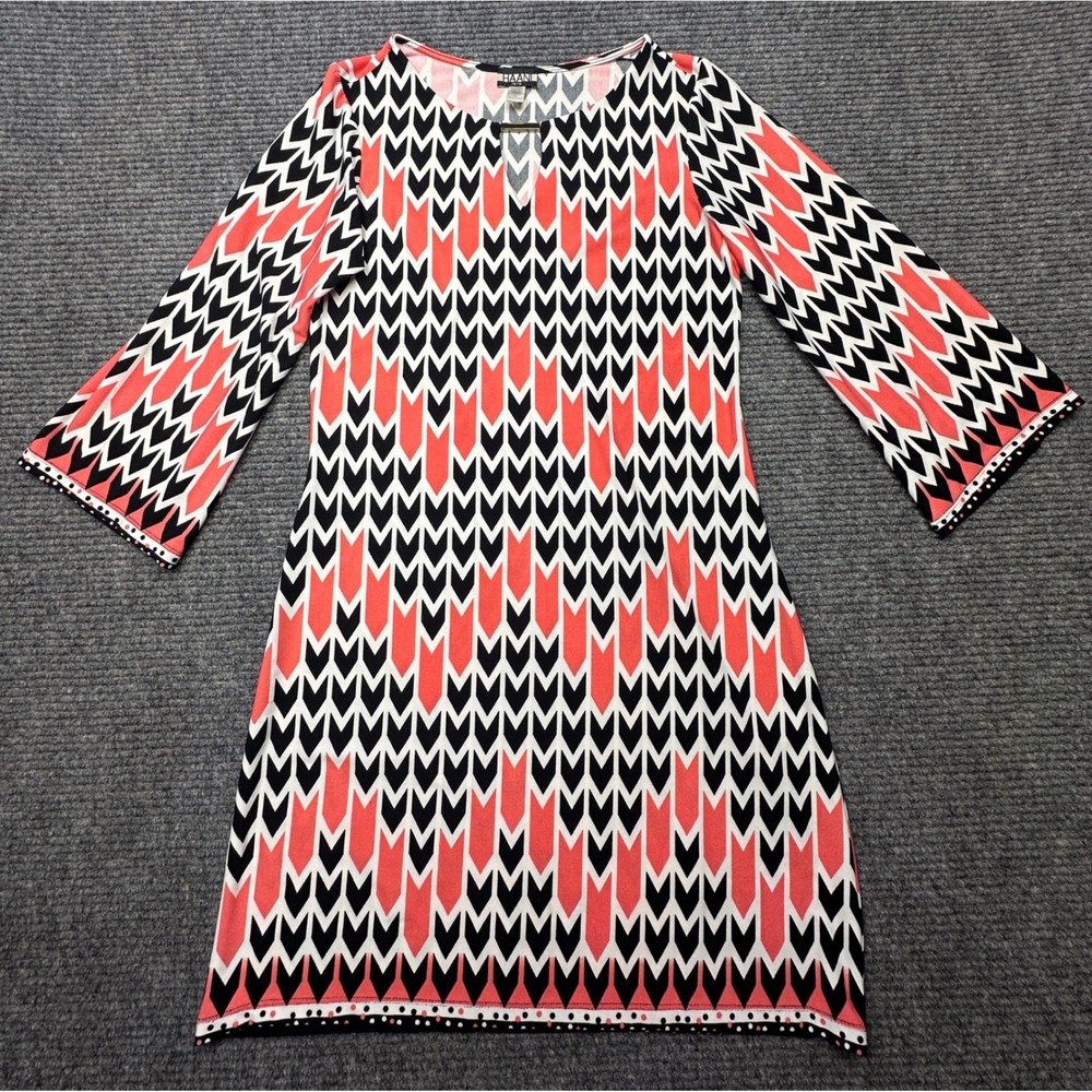 HAANI Sheath Dress Women PS Pink Black Geometric Keyhole 3/4 Sleeve